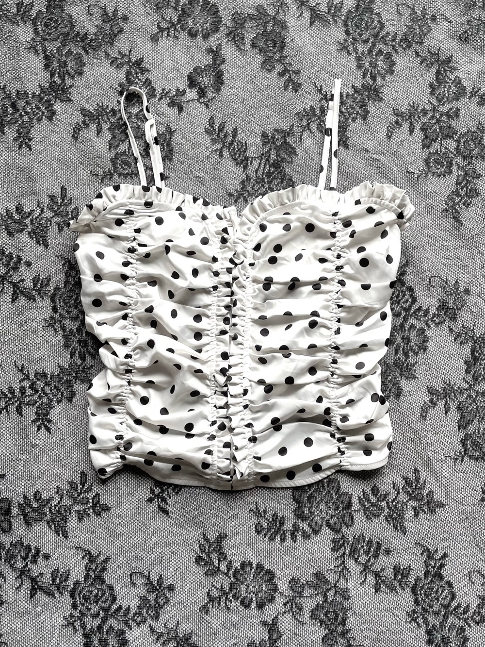 Y2K Polka Dot Ruffles Cropped Cami Top